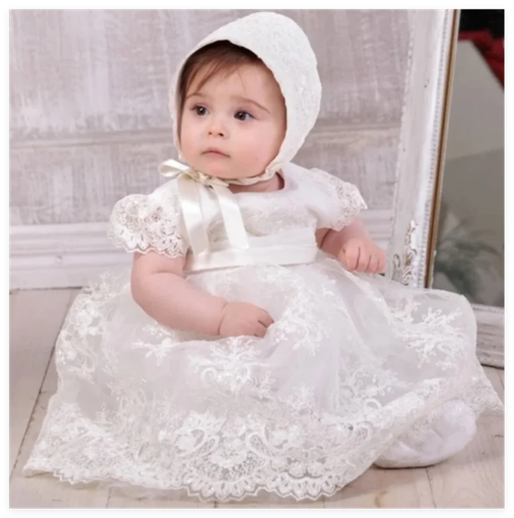 New Vintage Baby Girl Dress Baptism Dresses Extra Long 1st year birthday party wedding Christening baby infant clothing bebes