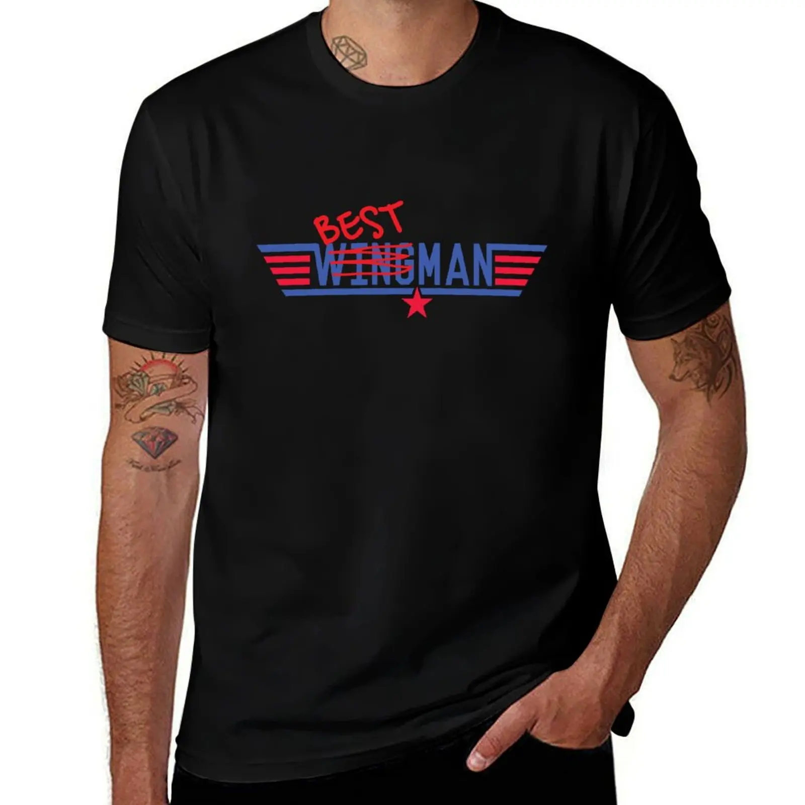 

Best Wingman / Man T-Shirt tops affliction shirts blacks luxury designer Men's cotton t-shirt