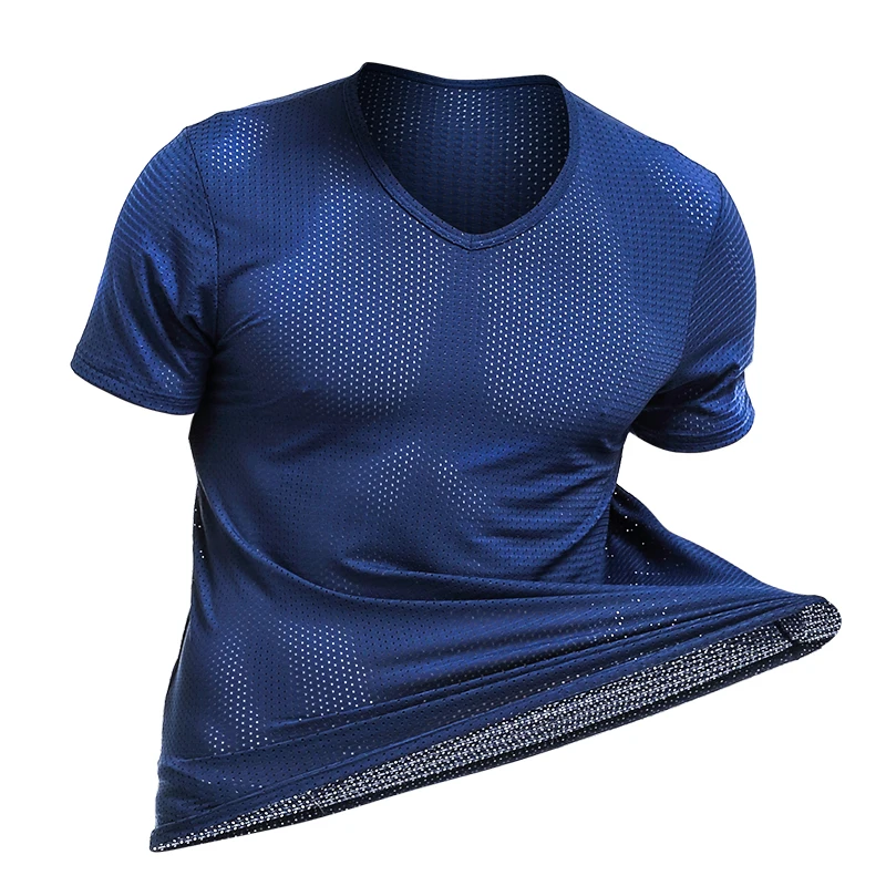 Eisseiden-Mesh-T-Shirt für Herren, atmungsaktives Mesh mit perforiertem Stoff, Sport und Fitness