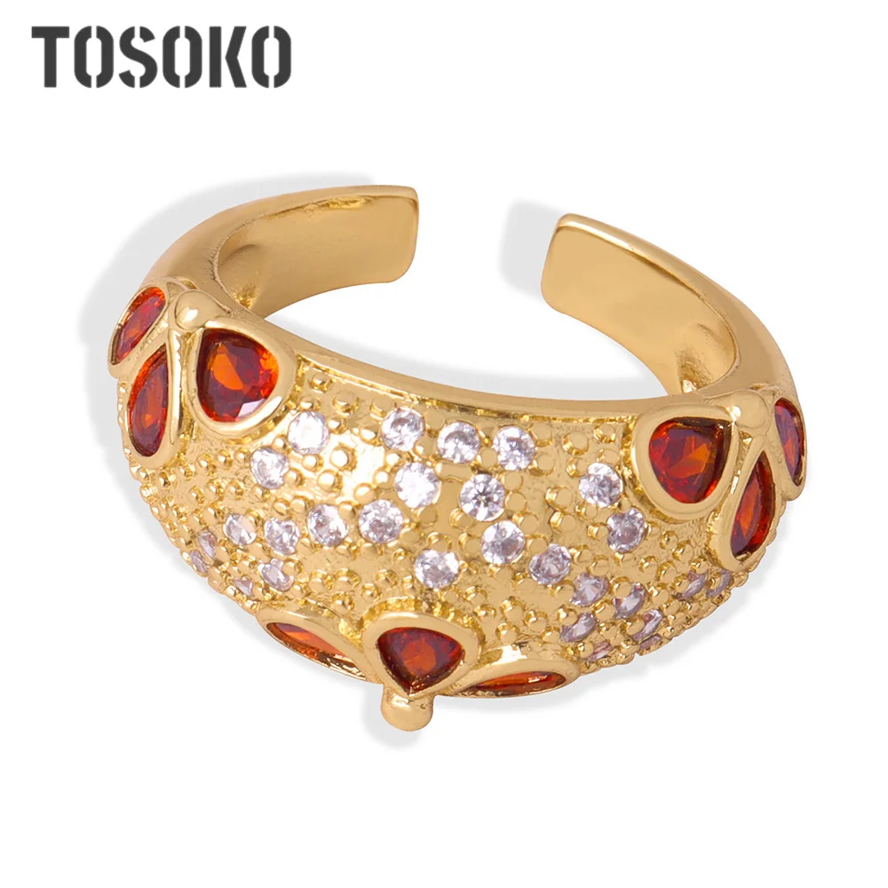 

TOSOKO Vintage Copper Material Inlaid With Zircon Open Ring Fashion Accessory For Women BSA650