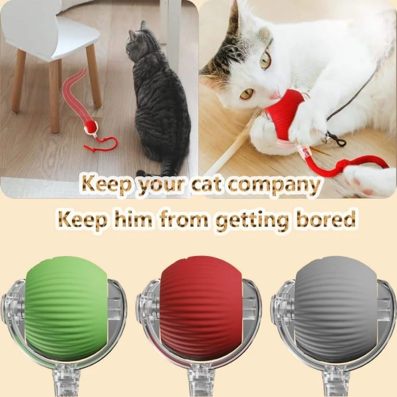 Interactive Automatic Rolling Cat Ball Toy with Faux Mouse Tail USB Rechargeable Smart Electric Pet Toy for Indoor Cat Self Play