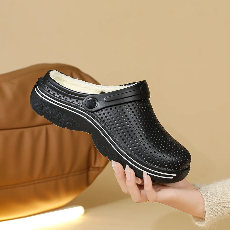 Platform Couple Slippers for Women Men Winter Plush Fleece Lined Indoor Shoes Non-Slip Warm House Mules with Multi Colors