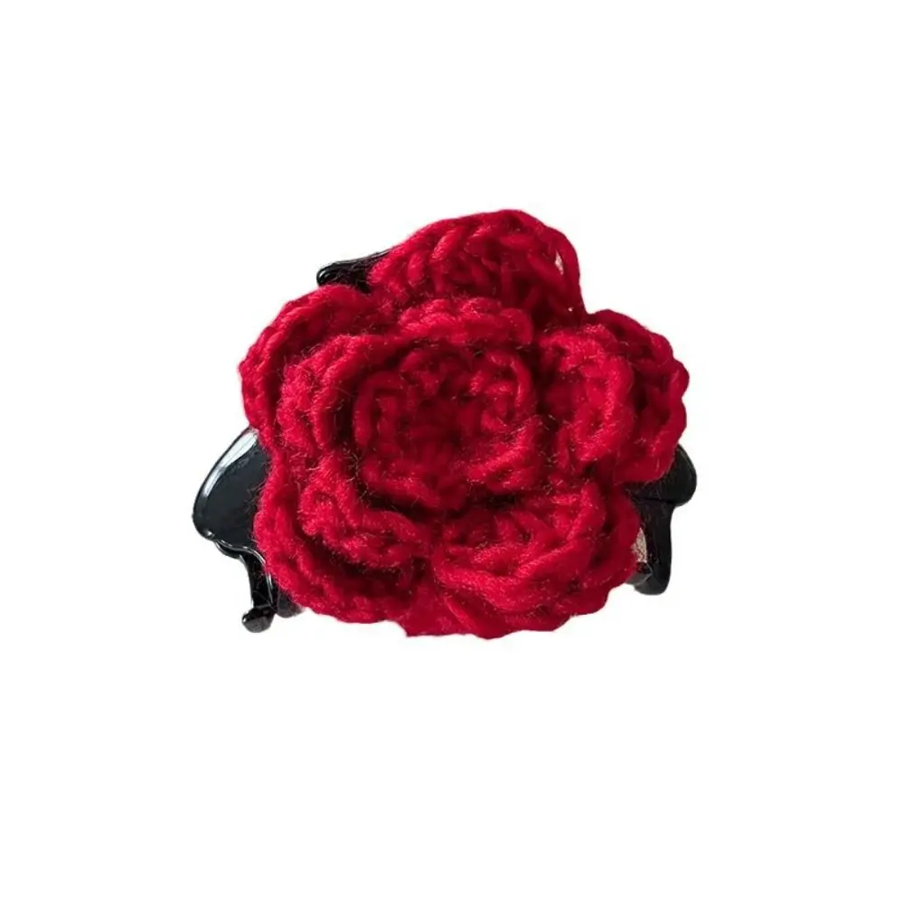 

Fashion Knitted Rose Flower Hair Claw Crab Clip Wool Wool Flower Hair Rope Scrunchies Hair Accessories Rubber Hair Tie Daily