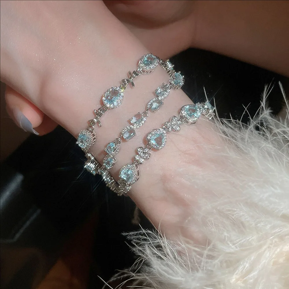 

Aquamarine Zircon Oval Bow Bracelet Exquisite Light Luxury High-end Bracelets Niche Design Jewelry For Women Girls