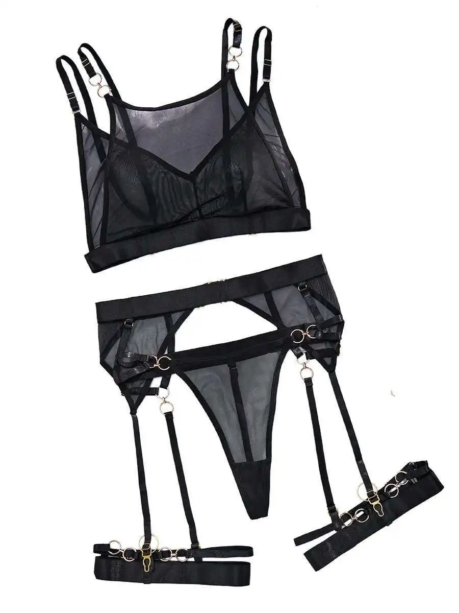 새로운 섹시한 메쉬 투명 레이스 블랙 바디 슈트 쇼 스킨 백 레스 딥 V 서스펜더 민소매 바디 슈트 매력적인 캐주얼 RQLD