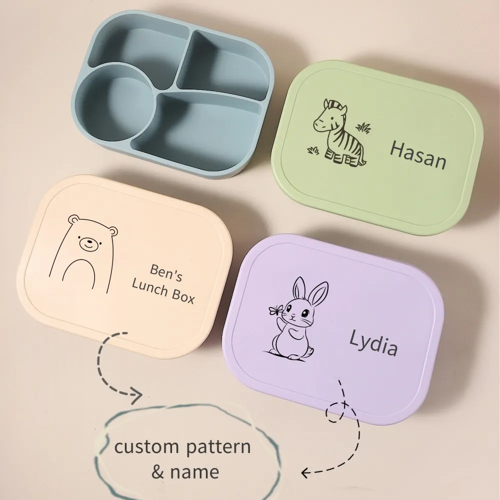 

1340ml 1pc Custom Name & pattern Silicone Kids Lunch Box,4-Compartment Bento, BPA Free, Leakproof (Personalized Gift for School)