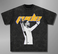 Summer Latest Retro Washed Crew Neck T-shirt Y2k Wind Football Star Flat Print T-shirt Large Size Men's and Women's Top T-shirt