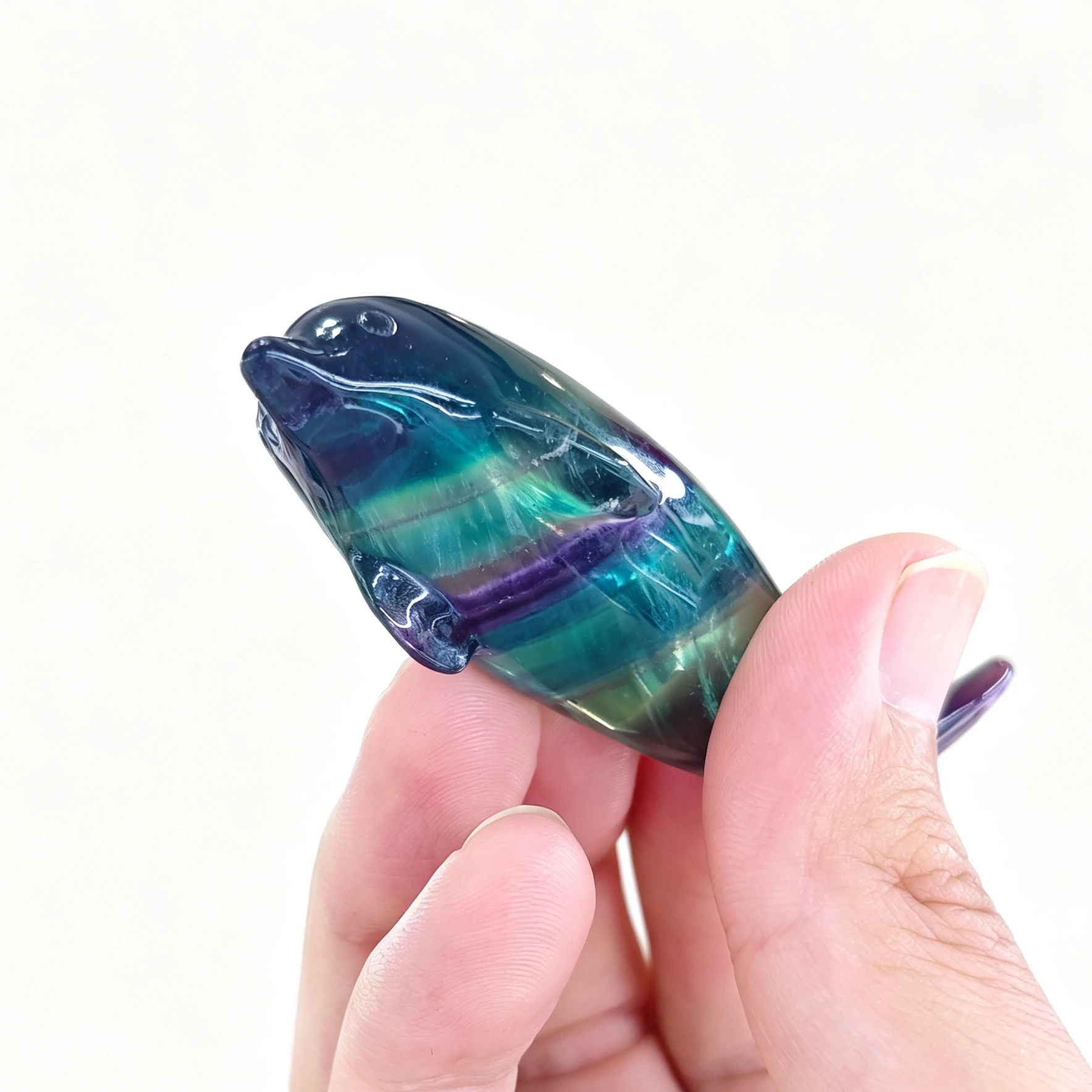 Natural Rainbow Fluorite Carved Dolphin Figurine Sea Animal Gemstone Ocean Statue Home Office Decor Gift Random Dispatch 1 Pc