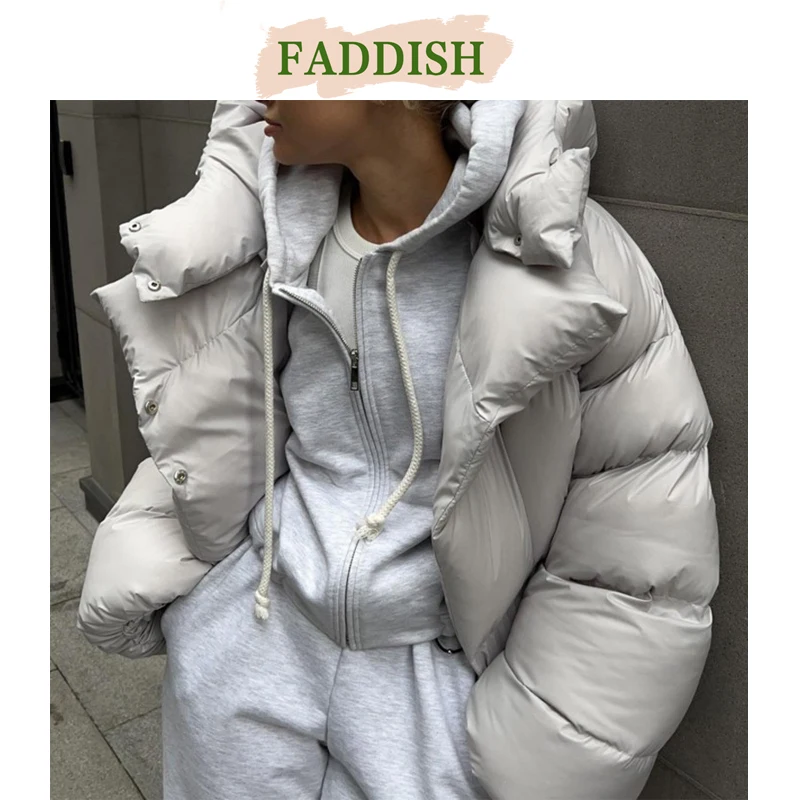 FADDISH-Women's Loose Thickening Hooded Parkas, Warm Coat, Casual, Long Sleeve Tops, Female Outerwear, Winter Fashion, 2025