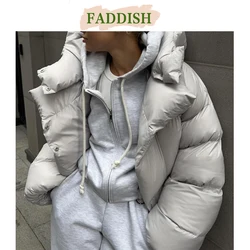 FADDISH-Parkas à capuche épaissi pour femmes, manteau à manches longues pour femmes, vêtements décontractés monochromes pour documents, mode d'hiver, 2024