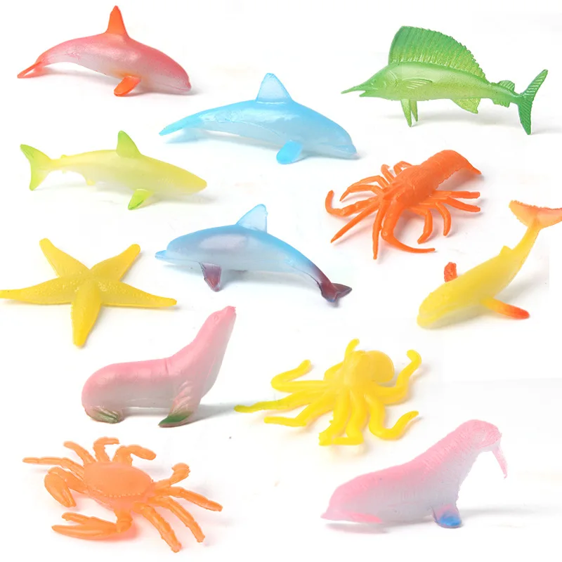 New Glow-in-the-dark Marine Animals Colorful Animal Toy Model Simulation Shark Lobster Starfish Octopus Soaking Expanding Toys