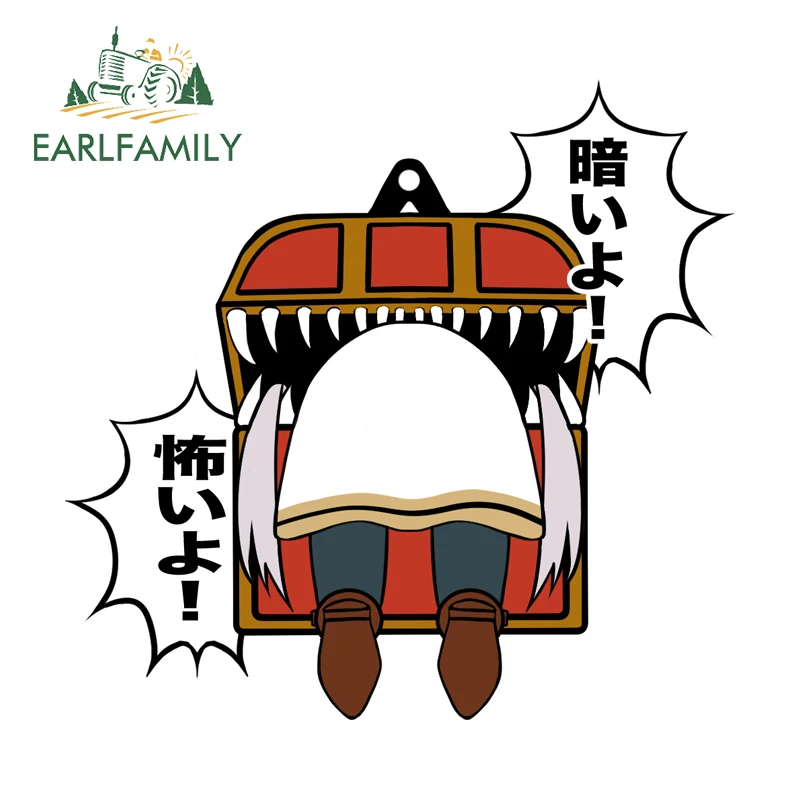 EARLFAMILY Chibi Frieren Being Eaten By A Mimic Funny Car Stickers Creative Rearview Mirror Decals Waterproof Vehicle Styling