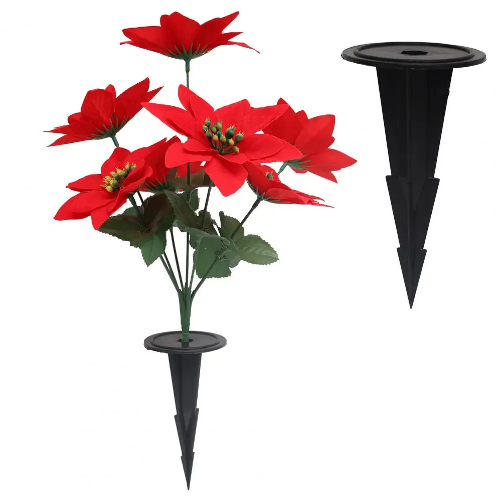 Party Decoration Artificial Tree Uv-resistant Artificial Plant Artificial Christmas Poinsettia Bouquet with 7 Heads for Outdoor