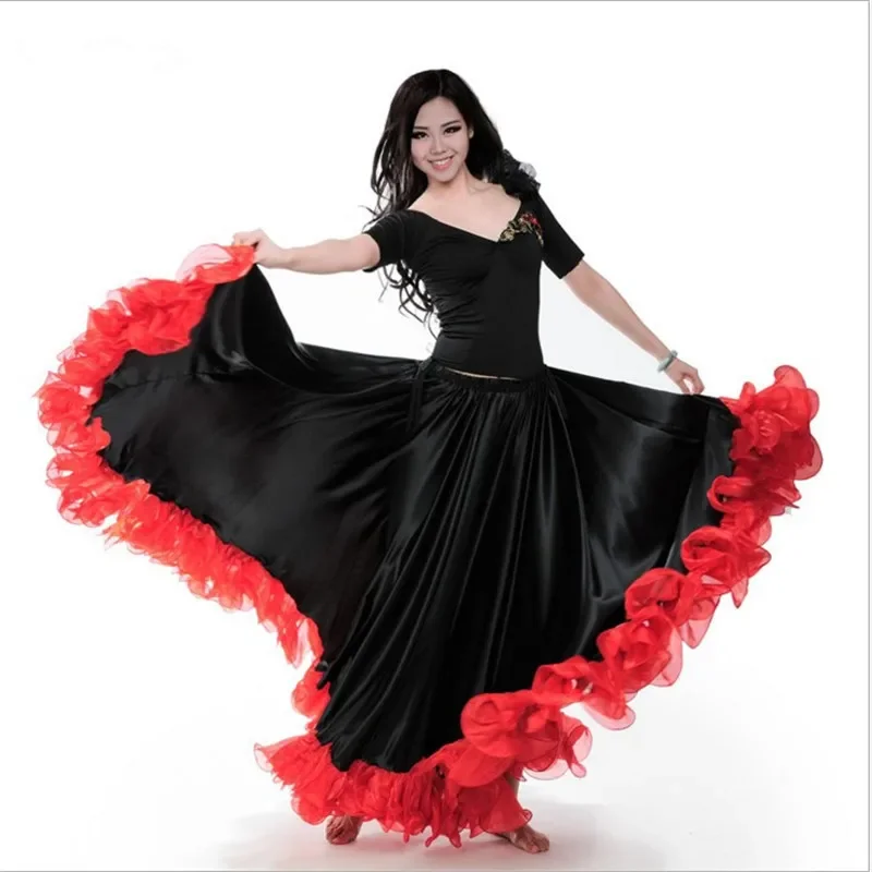 Colore rosso Flwomen vestido flamenco 180-720 gradi amenco Gonna da ballo Moneta d'oro Costume da spettacolo di danza spagnola