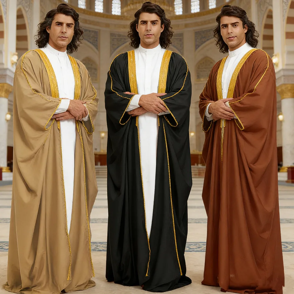 

Мужская атласная абайя в саудовском стиле, исламская одежда, турецкий тобе, джубба, традиционный дубайский кафтан, праздничная одежда