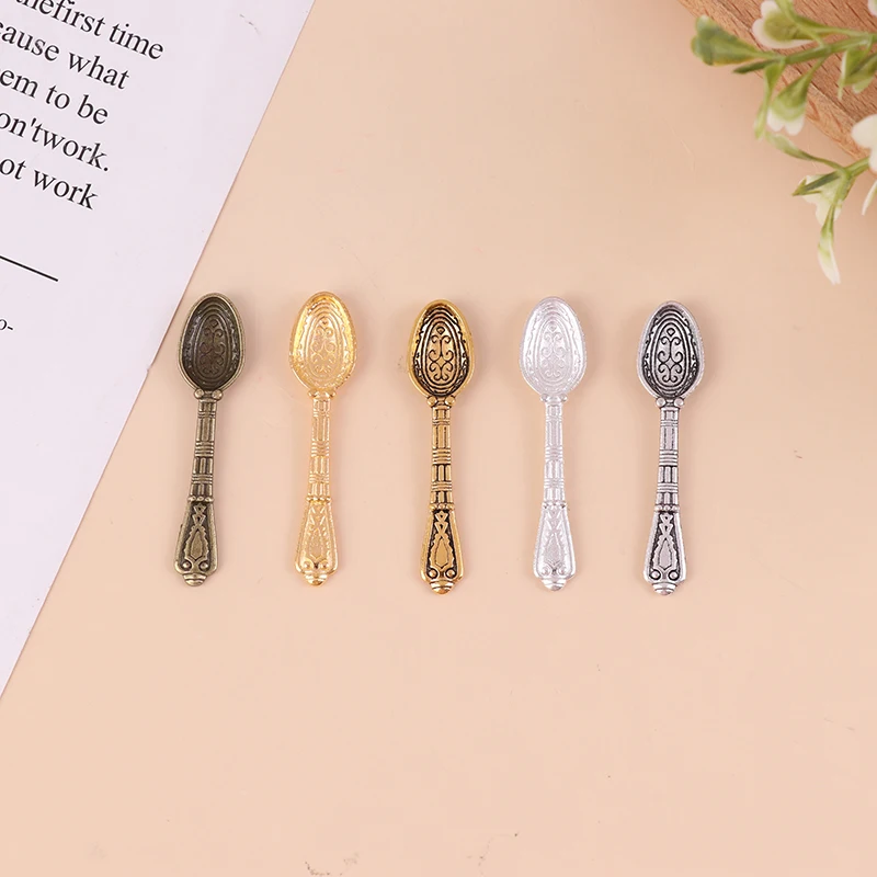 10Pcs/Set Vintage Mini Cutlery Spoon Dollhouse Miniatures Tableware Childrens Toy Doll House Decor