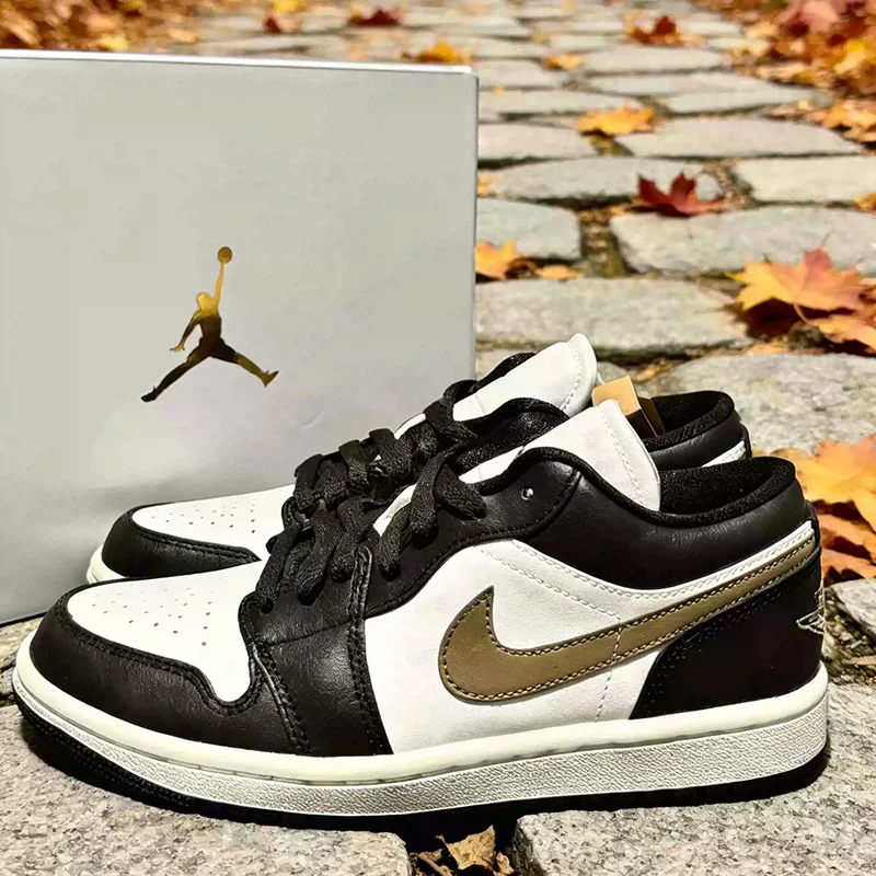 Nike Jordan Air Jordan1 Low White Brown Gold Retro Leather Casual Sneakers Men Women Basketball Skate Shoes DC0774-200