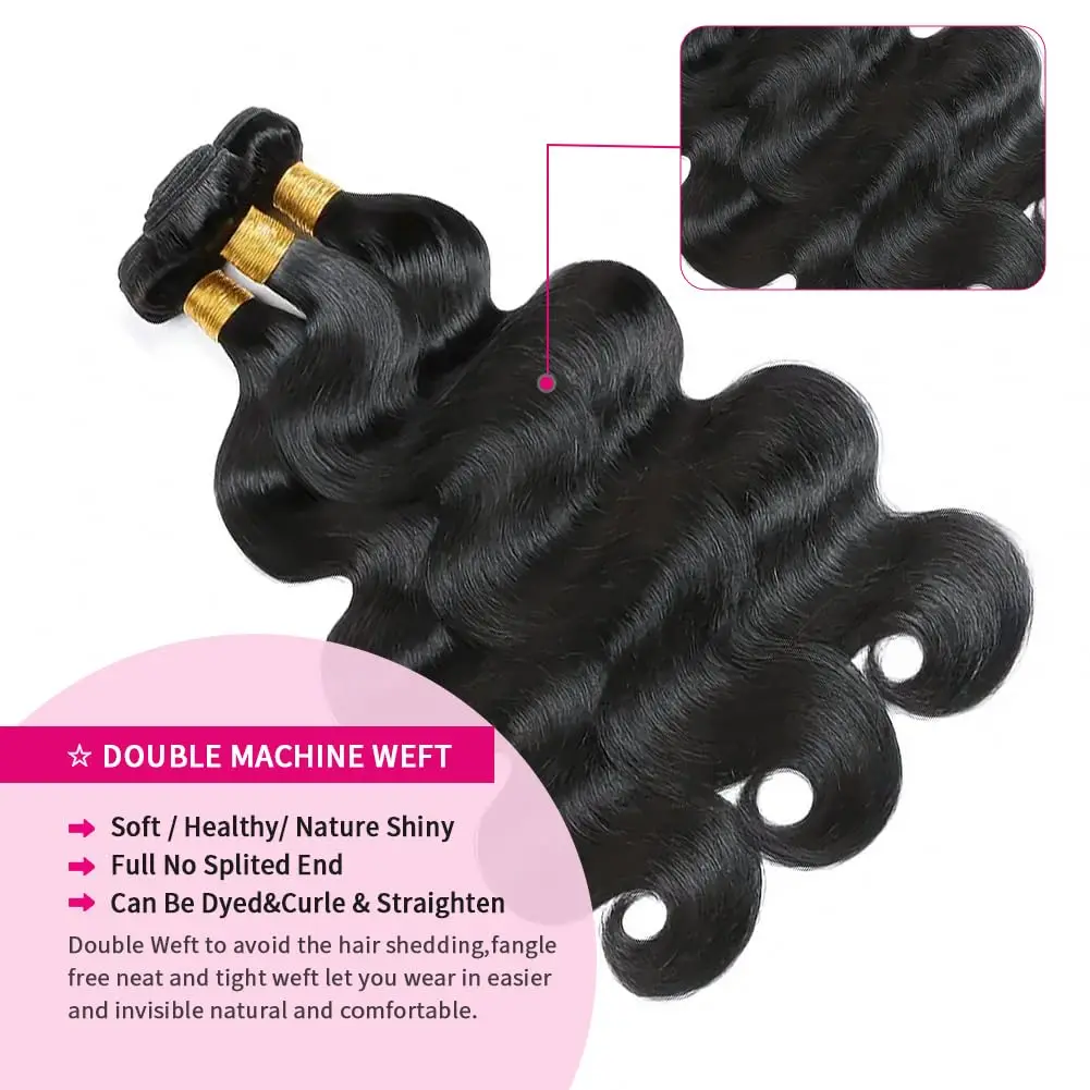 28Inch Body Wave Bundles 100% Unprocessed Virgin Hair Body Wave 4 Bundles Human Hair Weave Bundles With Baby Hair image 4