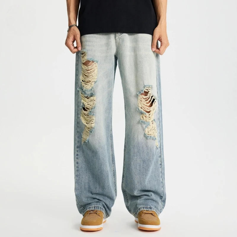 

Women Pants for Men Retro Y2K Ripped Oversized Straight Street Rap Punk Jeans Fashion Trousers Designer Couple Sport Casual Pant