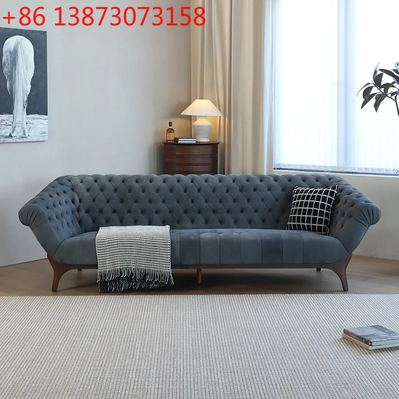 

Американский светлый роскошный тканевый диван, французская ретро-мебель с пряжкой, элитная большая квартира, вилла из цельного дерева, гостиная, три