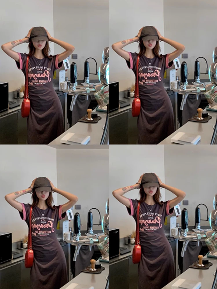 Ey round Ne imprimé T-shirt Dr femmes minceur décontracté tricoté jupe longue été Faion trajet Sle a-ligne Dr