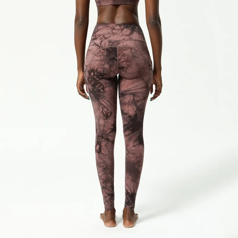 Women\'s tie-dye high waist hip lift side pocket yoga nine-point leggings tights fitness training sports running pants with logo