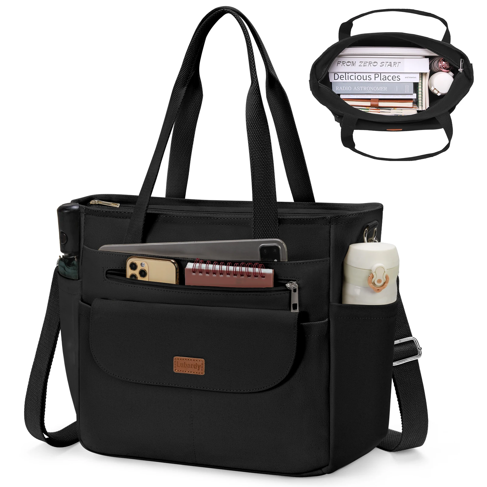 

KTMOUW Multi-Pocket Shoulder Strap Handbag with Detachable Crossbody Bag Canvas Tote Bag Casual Shoulder Bag for Women