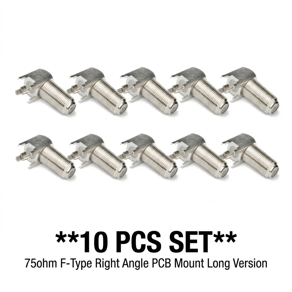Superbat 10pcs 75ohm F-Type Thru Hole Female Right Angle PCB Mount Long Version RF Coaxial Connectors for Electronic Components