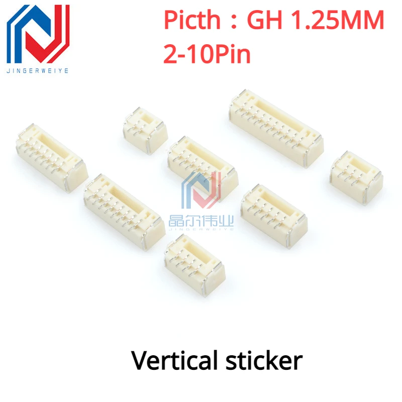 

100Pcs/lot GH 1.25mm 2P/3/4/5/6/7/8/10P Vertical Sticker 1.25mm Spacing Connector Buckle with Lock Connector Terminal plug