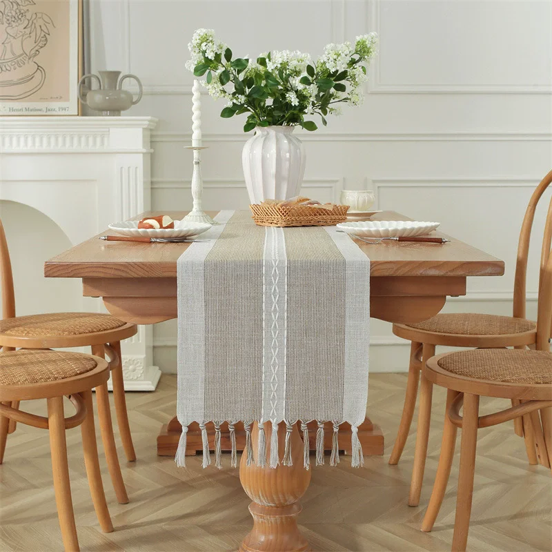Solid color hand woven hollow tassel table flag, home American countryside Christmas table cloth, tablecloth