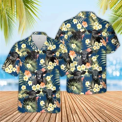 Unique Farm Flower Black Angus Cow Shirts Mens 3D Animal Print Beach Shirt Casual Tropical Hawaiian Button camicetta a maniche corte