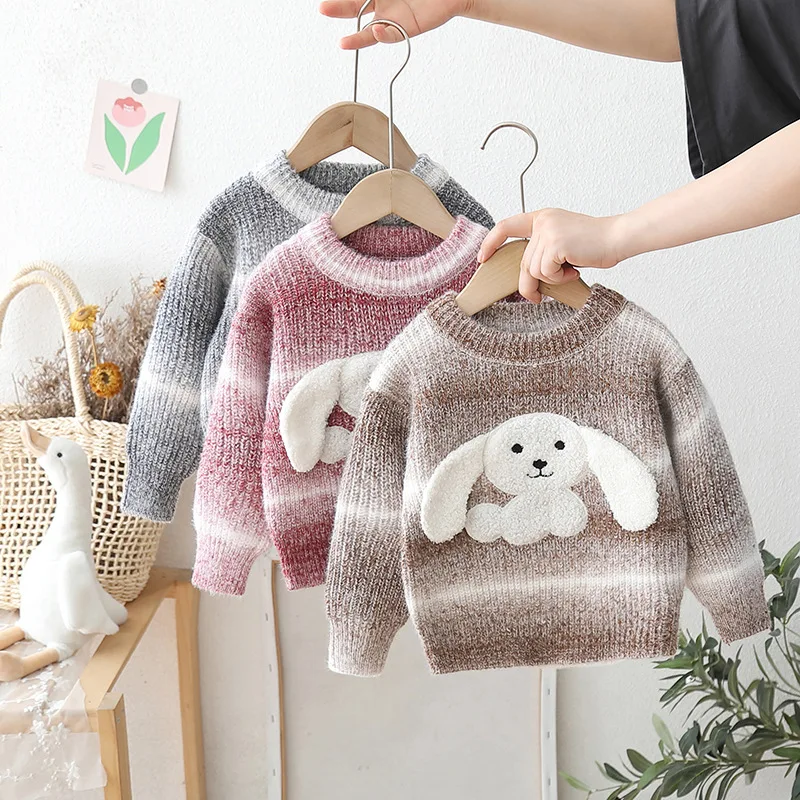 Children's sweater thickened 2024 new autumn and winter girl baby jumper sweater boy cartoon dog base shirt