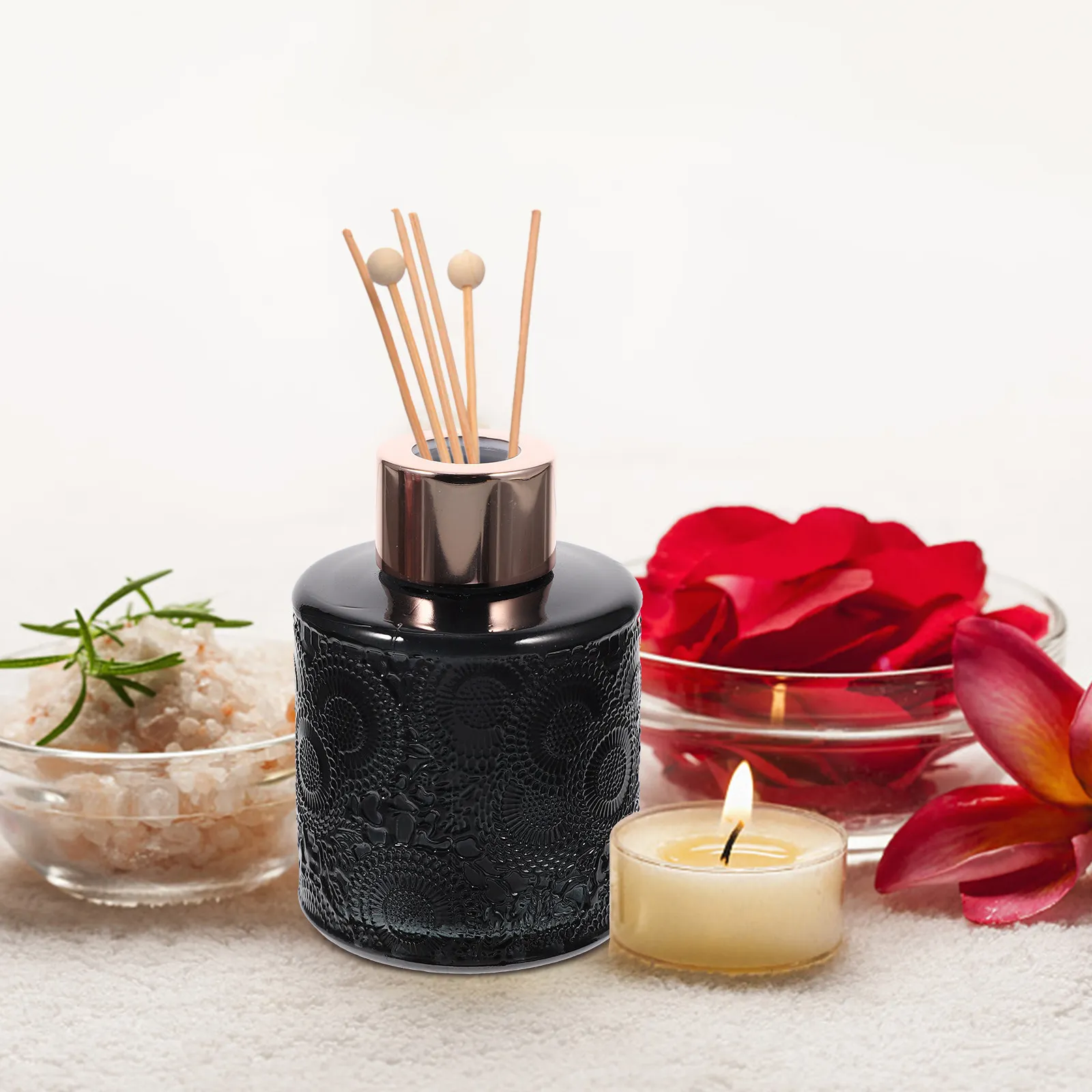 

4Pcs Glass Aromatherapy Bottles with Embossed Design for Essential Oil Storage Dry Flower Display Aroma Diffuser Container