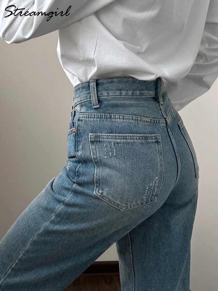 Dark Blue Straight Leg Jeans Women High Waist Denim Pants Woman Elegant Black Boyfriends Jeans Women Straight Denim Pants 2024