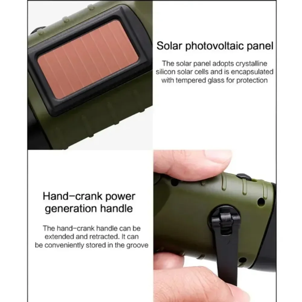 STONEGO Outdoor Hand Crank Generator Flashlight Emergency Lighting Flashlight Portable Solar Flashlight Camping Light