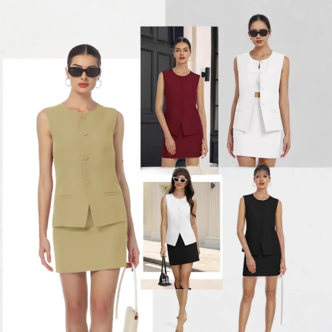 

Women's Two-Piece Suit Set Skirt Vest Short Skirt Fashionable British Style Winter Collection Pure Color Three-piece Ensemble