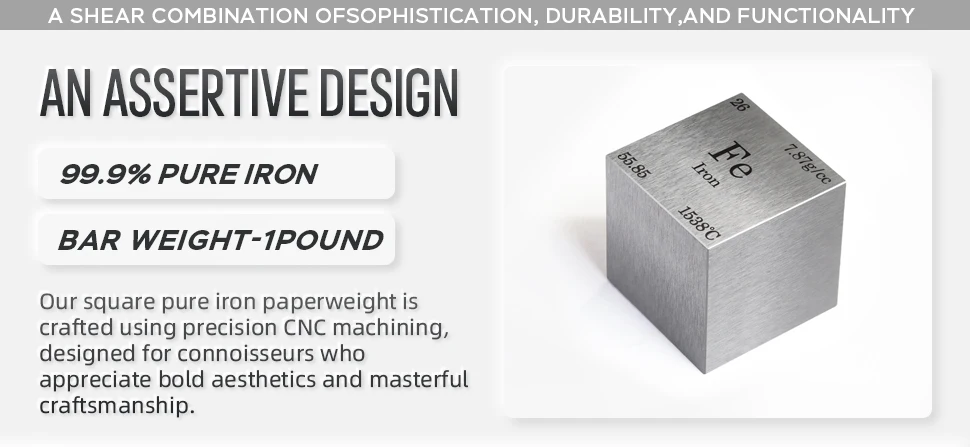 129g 99.9% High Purity Iron Cube, Engraved Fe Element Metal Block, 1×1 Inch Scientific Specimen, Desk Ornament & Unique Gift