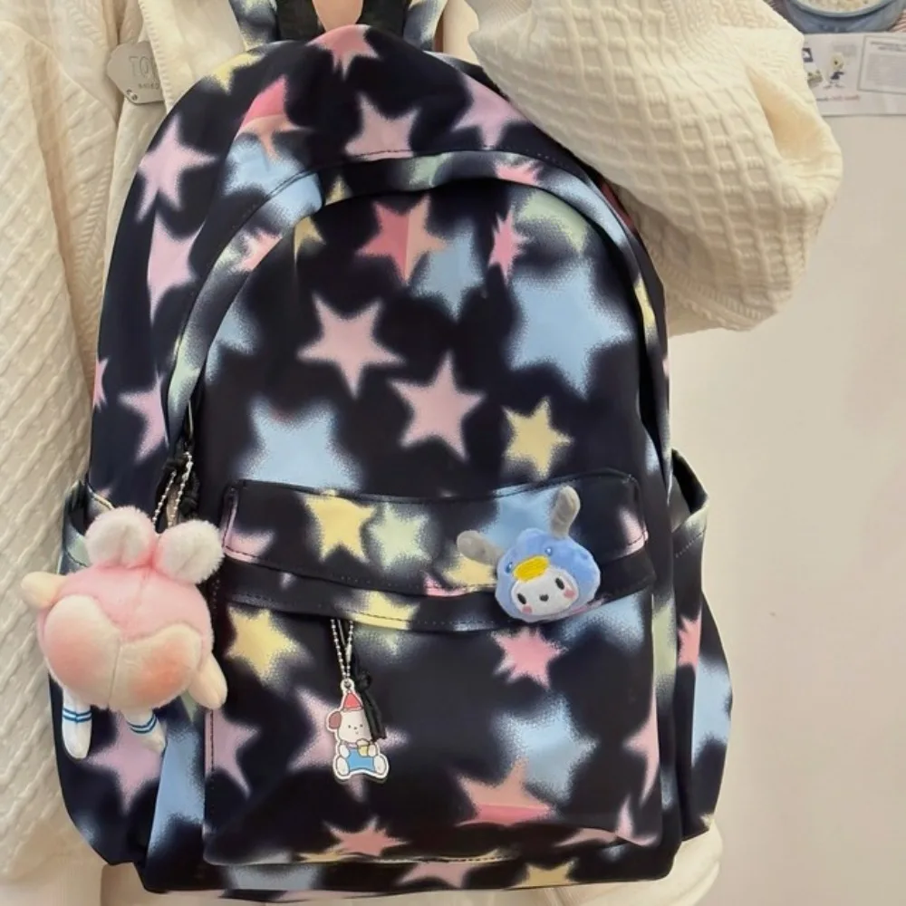 Portable Large Capacity Students Backpack Star Printed Zipper Women Backpack Nylon Shoulder Bag Outdoor