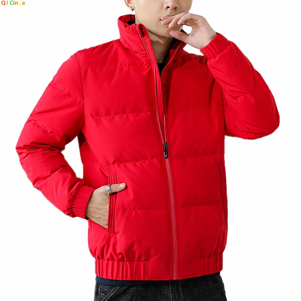 Men's Red Long-sleeved Stand-up Collar Down Jacket, New Winter Coat, Asian Sizes L-8XL，Beige, Gray, Black Parkas.