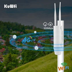 KuWFi 4G LTE Outdoor WiFi Router 300Mbps Waterproof SIM Card Router Wireless AP WIFI Extender Support 64 Users For IP Camera