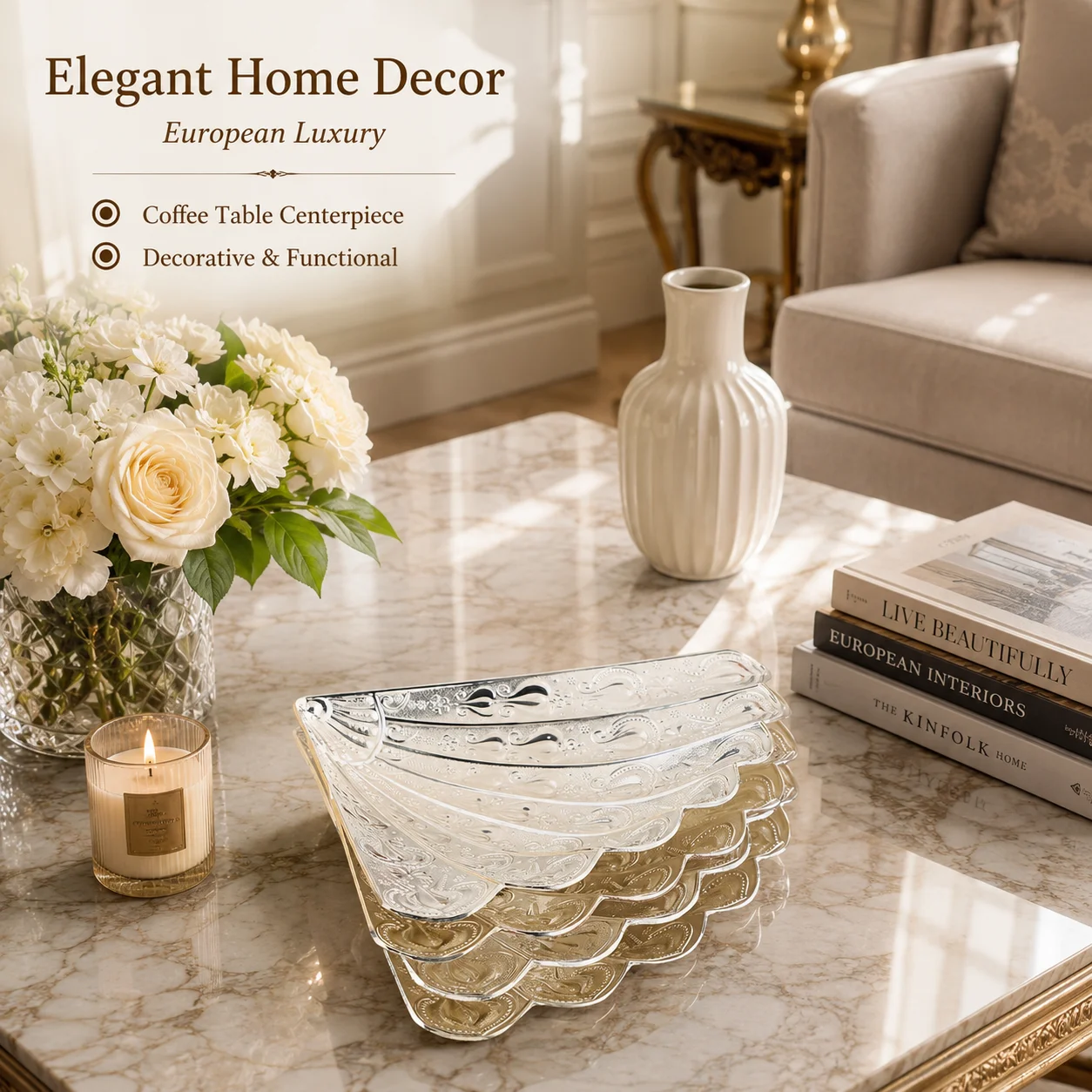 European Luxury Silver Modular Fruit Tray Snack Serving Plate Decorative Nut Candy Dish Coffee Table Party Organizer