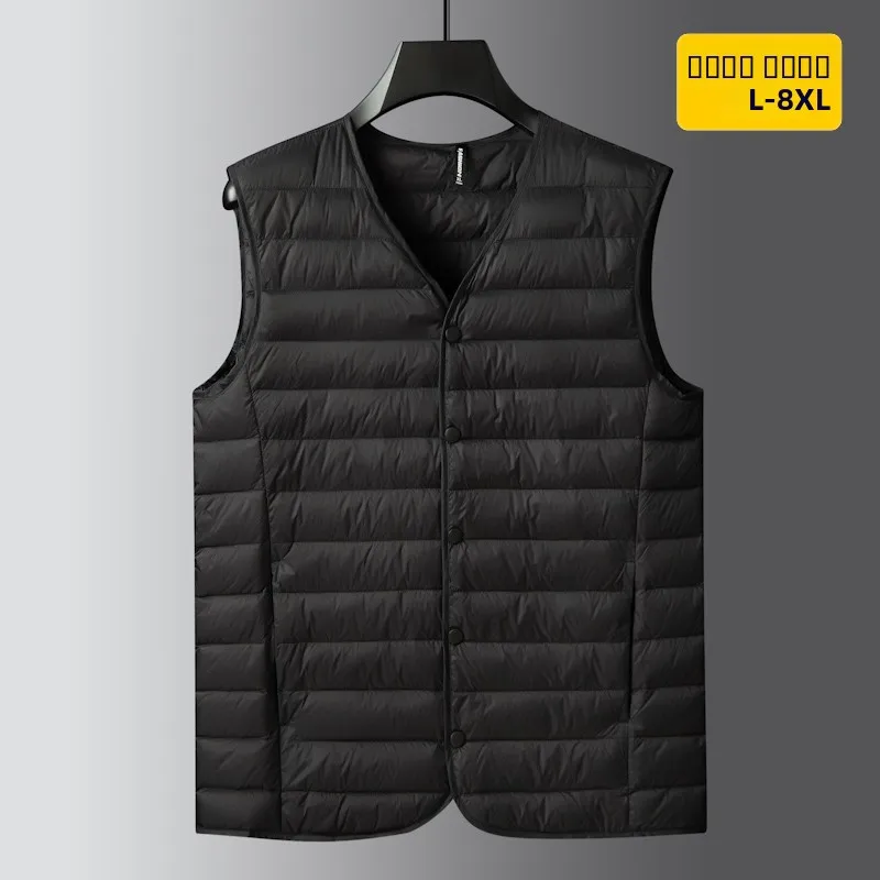 

Lightweight V-Ne down Vest Men's Autumn Winter Loose Inner Vest plus Size Faion Ci Sle Pure Color Polyde Fiber
