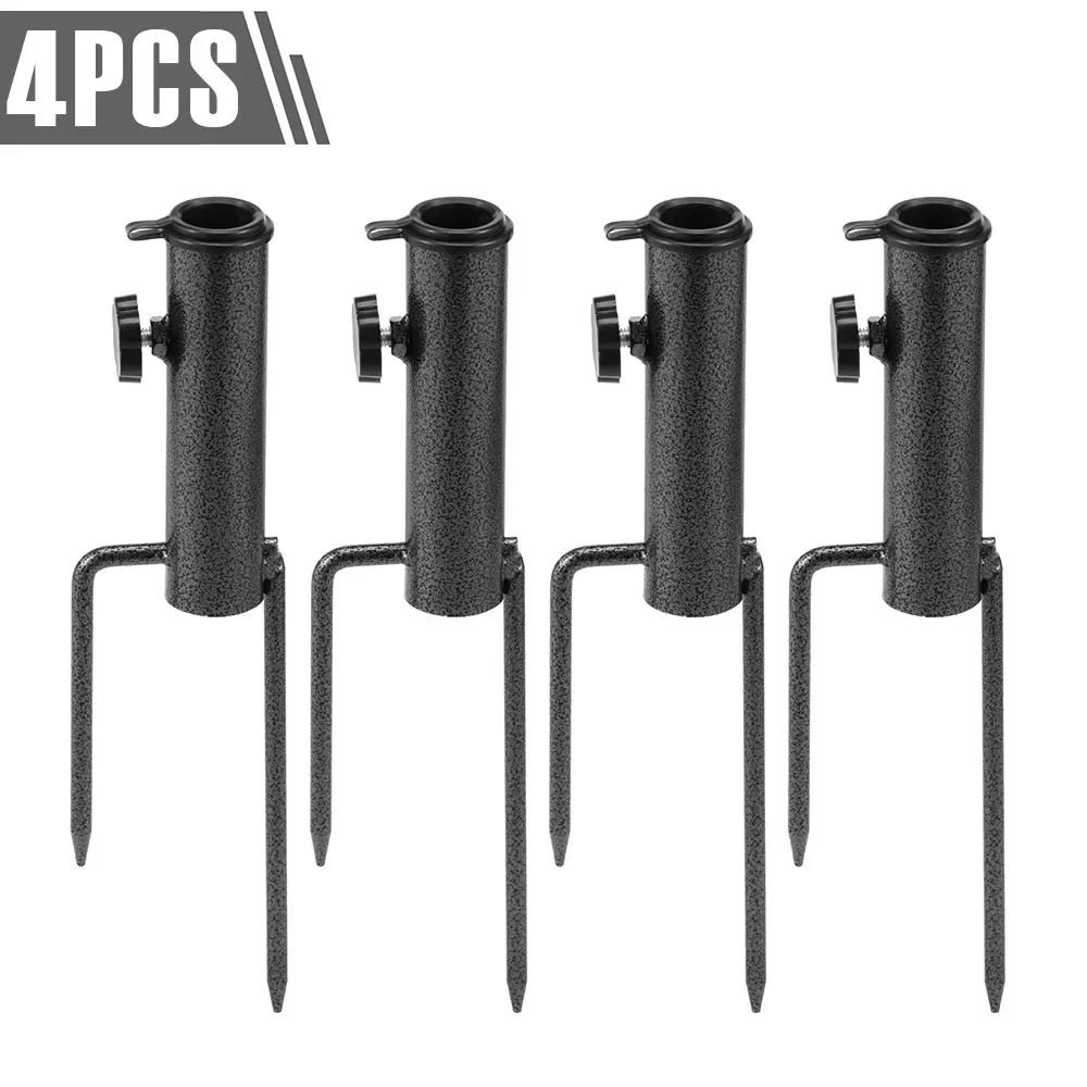 4Pcs Stake Parasol Stand Iron Spike Beach Umbrella Holder With Two Fork Adjustable Spike Parasol Holder for Outdoor Beach Lawn