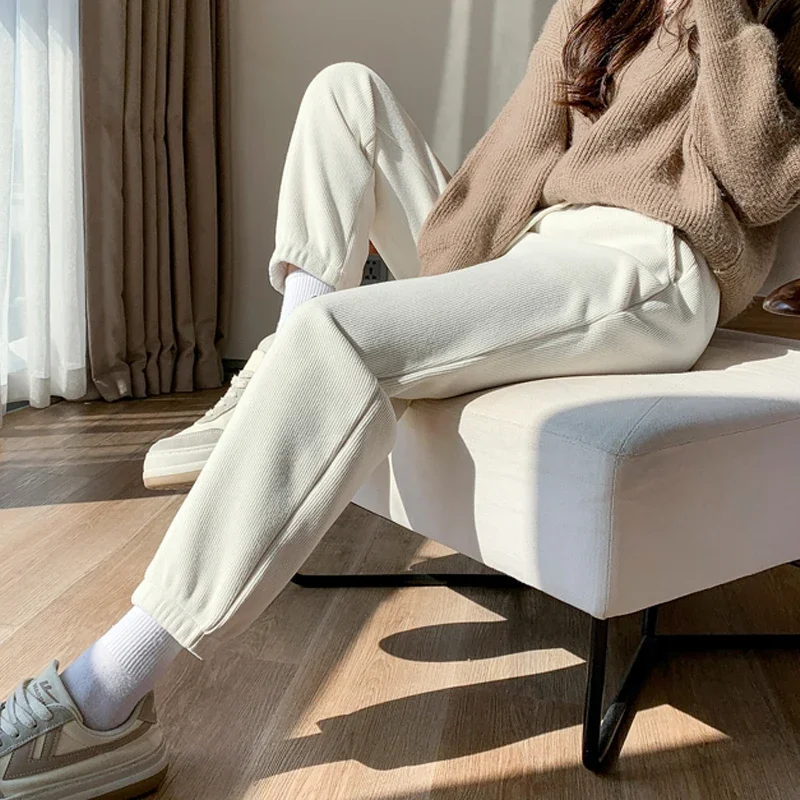 

Winter Warm Plush Thick Cashmere Corduroy Pants Autumn Casual Korean Sweatpants All-match Loose Harem Long Trousers Female 24182