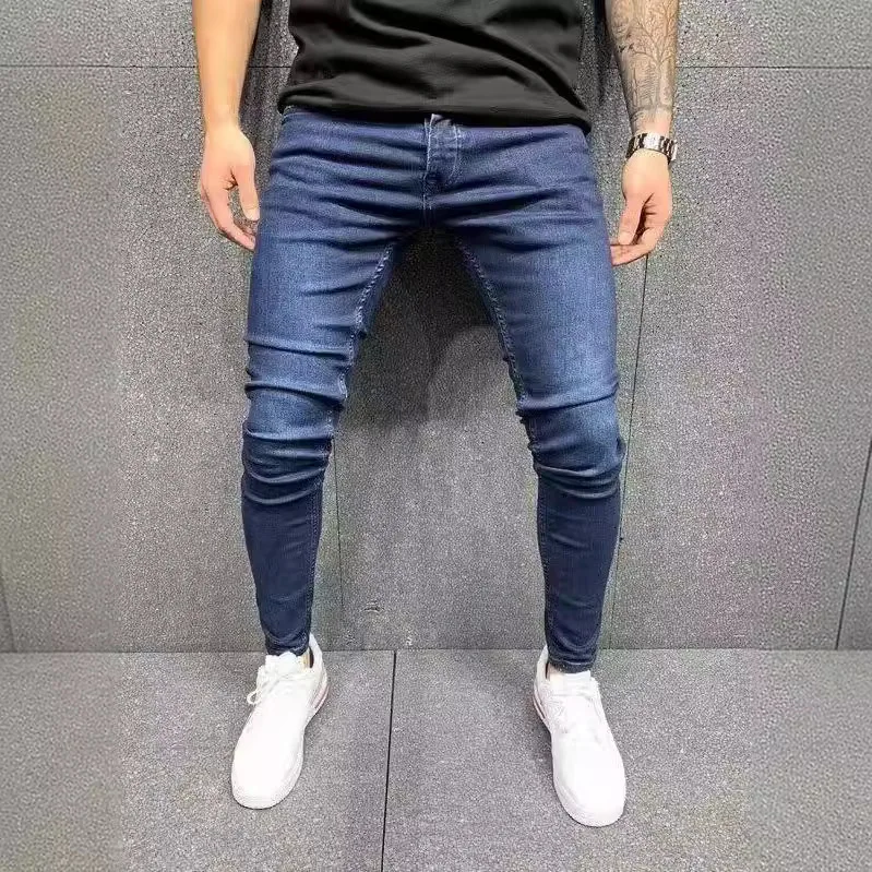 Men Vintage Jeans Pencil Pants Mid Waist Slim Fit Denims Washed Distressed 2024 Casual Basics Denim Ankle Length Trousers