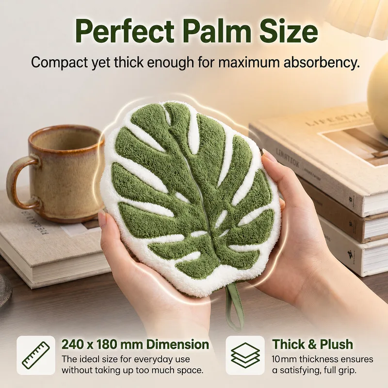 Monstera Leaf Kitchen Towel Absorbent Dishcloth Hanging Quick Dry Reusable Decorative Hand Towel for Bathroom