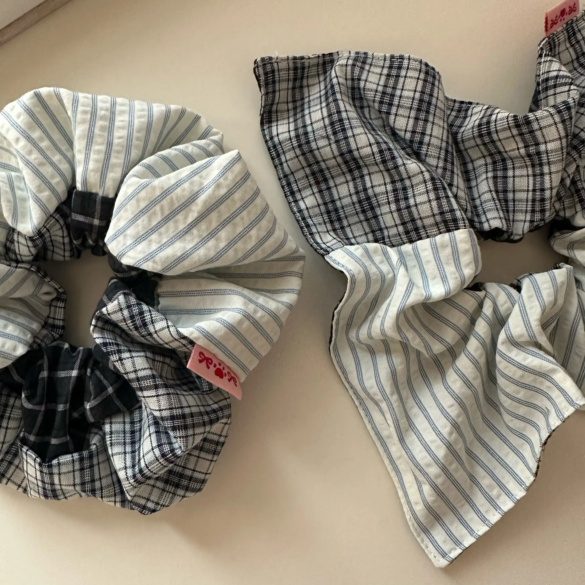 Premium Large Scrunchie Blue Black Grid Plaid Retro Handmade High Elasticity Hair Band for Women Daily Essential   Accessories