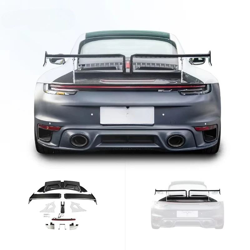 Car Exterior Parts Modified TKT Style Carbon Fiber Rear Spoiler Assembly for Porsche 992.1 2019-2024 Body Kit Upgrade