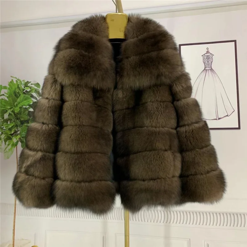 Fashion Jackets Thick  Streetwear 25 34 Solid Silk Fur Real Fur Winter Women 2022 Natural Fox Fur Sable Color