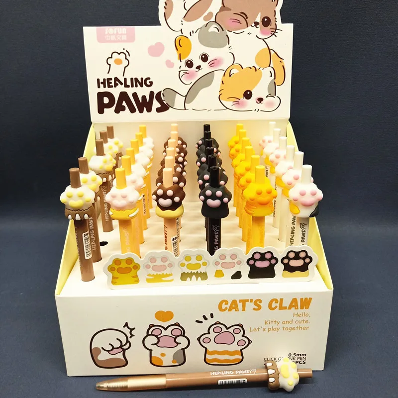 36pcs Cartoon Pet Animal Cute Cat Donut Claw Shape Press Gel Pen Writing Smooth Signature Pen Student School Supplies